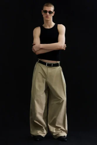 Pleated Loose Fit Wide Leg Trousers – Beige