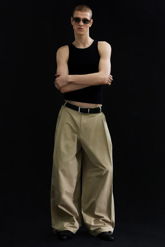 Pleated Loose Fit Wide Leg Trousers – Beige Pleated Loose Fit Wide Leg Trousers – Beige