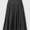 Pleated Mid Rise Maxi Skirt – Dark Grey Pleated Mid Rise Maxi Skirt – Dark Grey
