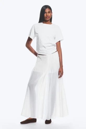 Pleated Mid Rise Maxi Skirt – White