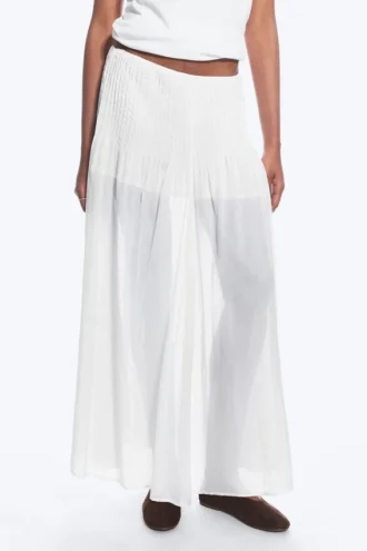 Pleated Mid Rise Maxi Skirt – White
