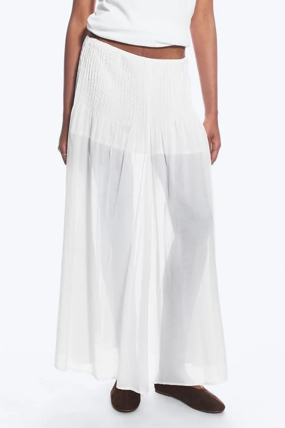 Pleated Mid Rise Maxi Skirt – White Pleated Mid Rise Maxi Skirt – White