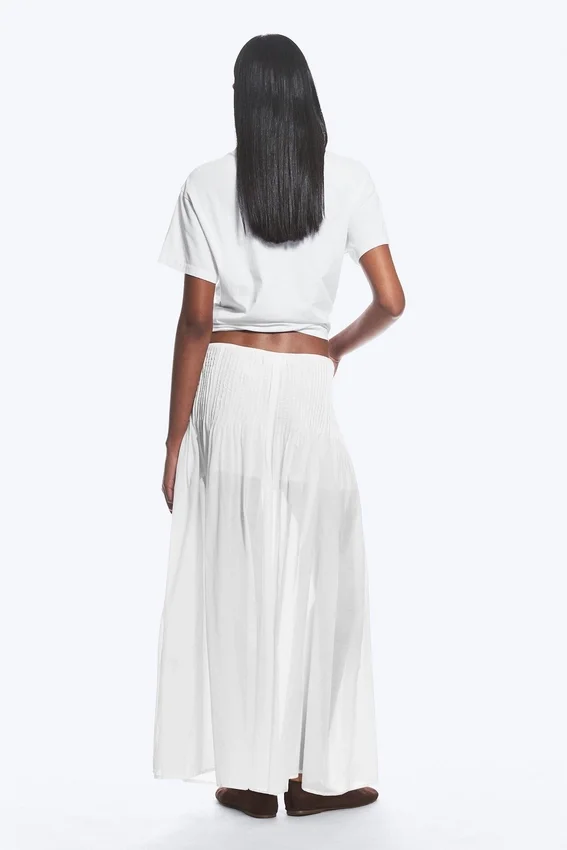 Pleated Mid Rise Maxi Skirt – White Pleated Mid Rise Maxi Skirt – White