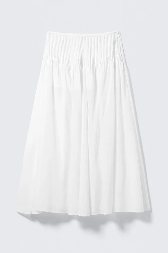 Pleated Mid Rise Maxi Skirt – White Pleated Mid Rise Maxi Skirt – White