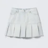 Pleated Mini Denim Skirt – Fluid Blue – Light Blue Pleated Mini Denim Skirt – Fluid Blue – Light Blue