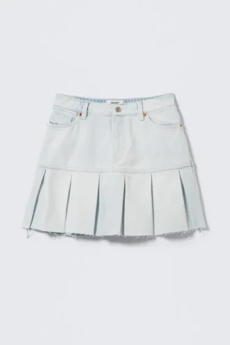 Pleated Mini Denim Skirt – Fluid Blue – Light Blue