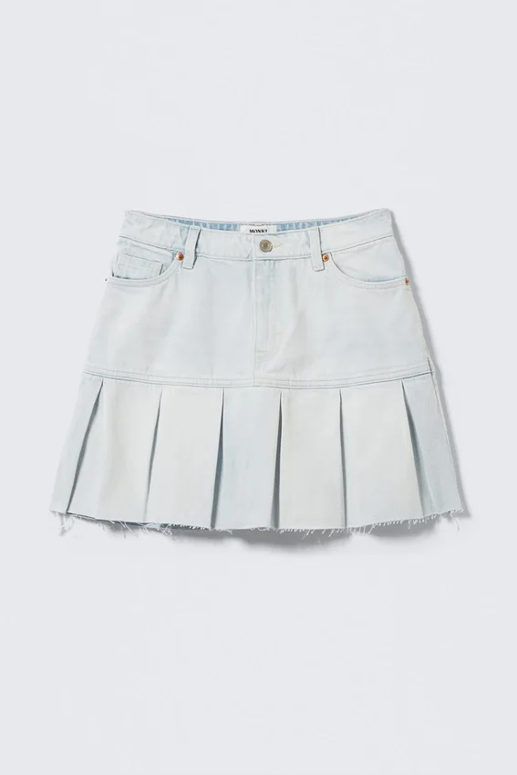 Pleated Mini Denim Skirt – Fluid Blue – Light Blue Pleated Mini Denim Skirt – Fluid Blue – Light Blue