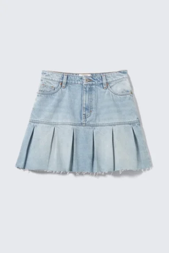 Pleated Mini Denim Skirt – Fresh Blue – Light Blue