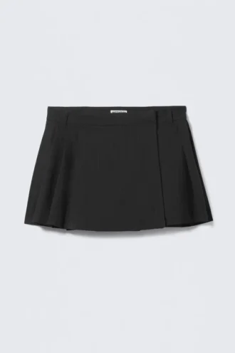 Pleated Mini Suiting Skirt – Dark Blue – Pinstripe
