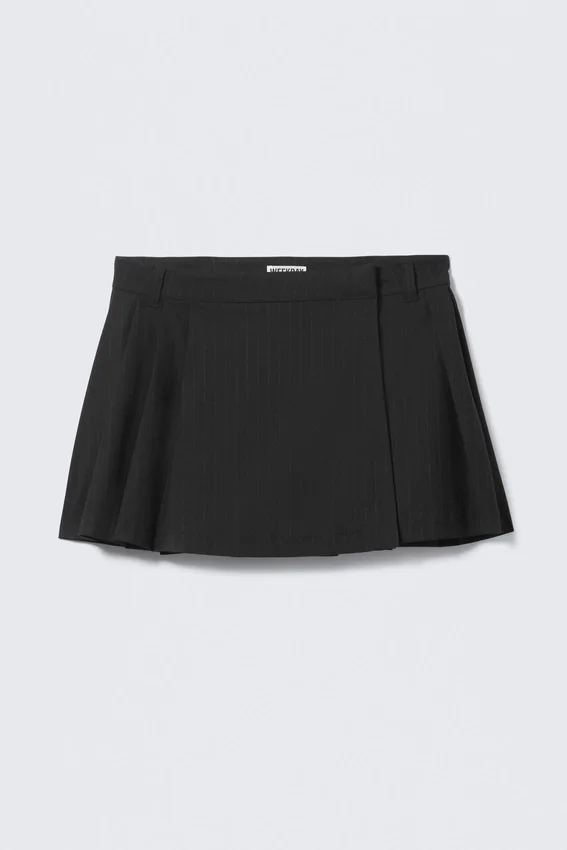 Pleated Mini Suiting Skirt – Dark Blue – Pinstripe Pleated Mini Suiting Skirt – Dark Blue – Pinstripe