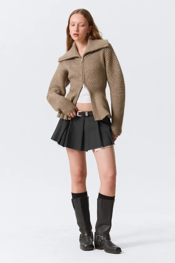 Pleated Mini Suiting Skirt – Dark Grey Melange Pleated Mini Suiting Skirt – Dark Grey Melange