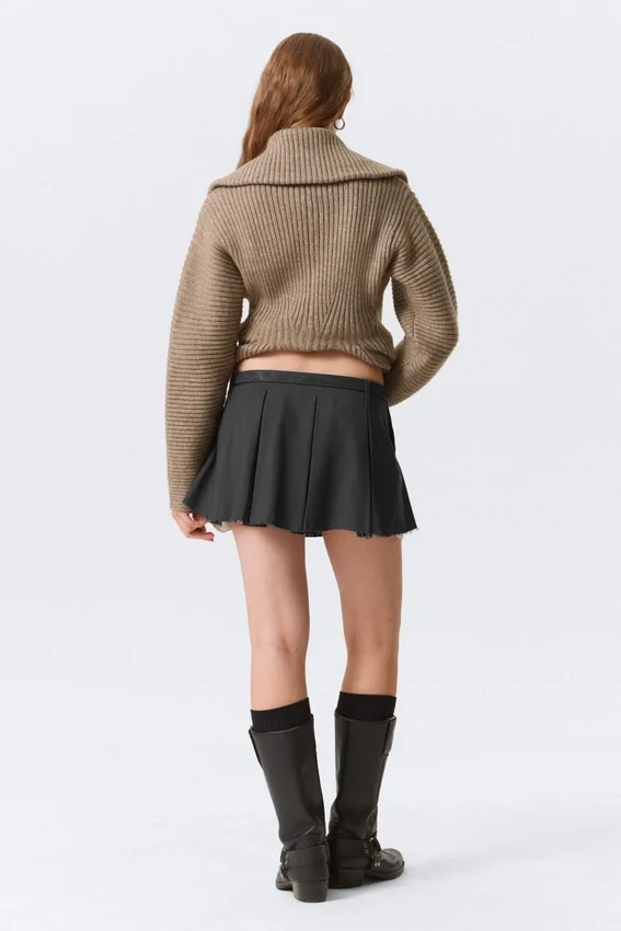Pleated Mini Suiting Skirt – Dark Grey Melange Pleated Mini Suiting Skirt – Dark Grey Melange