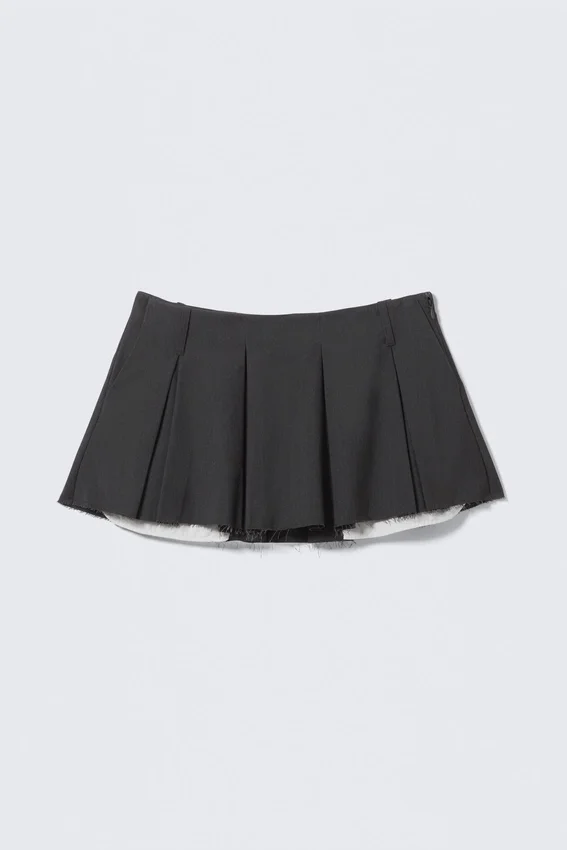 Pleated Mini Suiting Skirt – Dark Grey Melange Pleated Mini Suiting Skirt – Dark Grey Melange