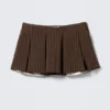 Pleated Mini Suiting Skirt – Striped Dark Brown Pleated Mini Suiting Skirt – Striped Dark Brown