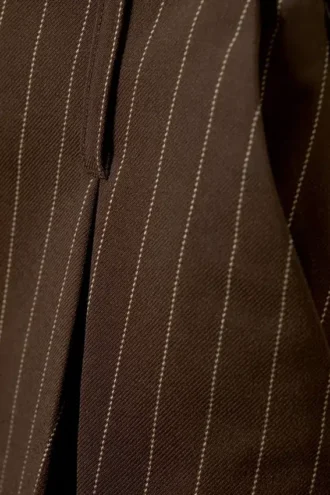 Pleated Mini Suiting Skirt – Striped Dark Brown