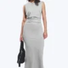 Pleated Sleeveless Maxi Dress – Grey Melange Pleated Sleeveless Maxi Dress – Grey Melange