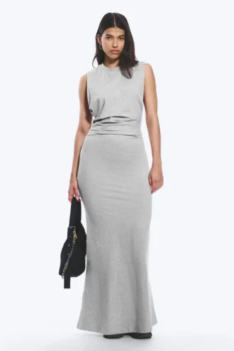Pleated Sleeveless Maxi Dress – Grey Melange