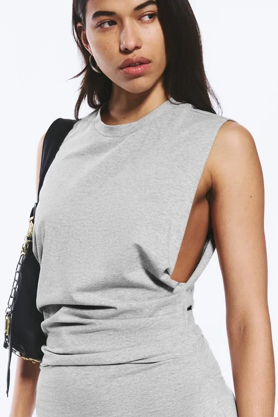 Pleated Sleeveless Maxi Dress – Grey Melange Pleated Sleeveless Maxi Dress – Grey Melange
