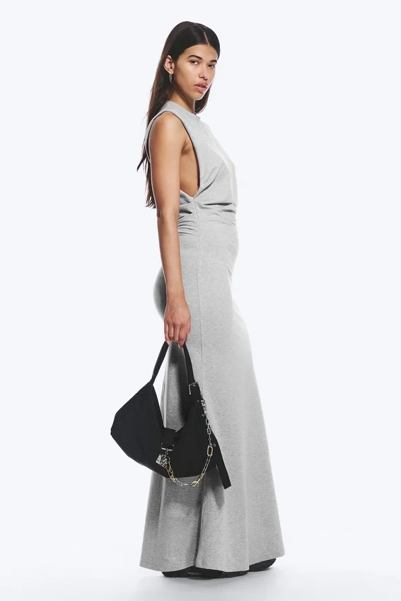 Pleated Sleeveless Maxi Dress – Grey Melange Pleated Sleeveless Maxi Dress – Grey Melange
