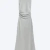 Pleated Sleeveless Maxi Dress – Grey Melange Pleated Sleeveless Maxi Dress – Grey Melange