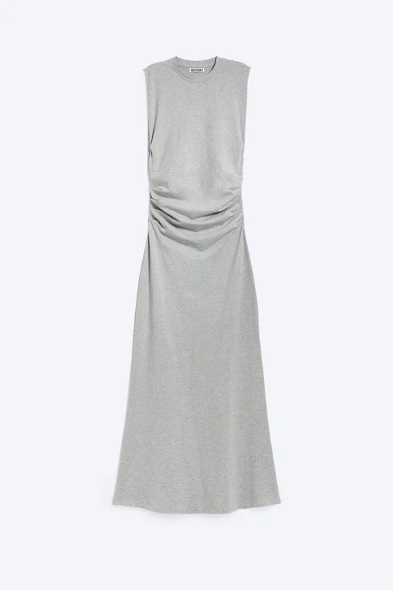 Pleated Sleeveless Maxi Dress – Grey Melange Pleated Sleeveless Maxi Dress – Grey Melange