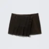 Pleated Velvet Mini Skirt – Dark Brown Pleated Velvet Mini Skirt – Dark Brown