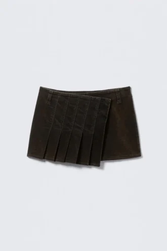 Pleated Velvet Mini Skirt – Dark Brown