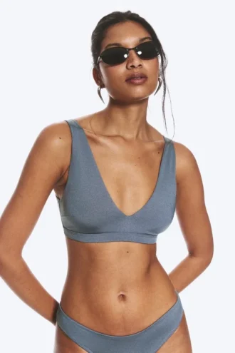 Plunge Pull-On Bikini Top – Dusty Blue – Shimmer