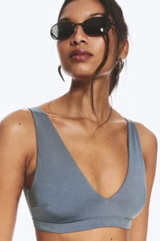 Plunge Pull-On Bikini Top – Dusty Blue – Shimmer
