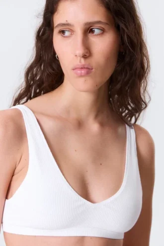 Plunge Rib Soft Bra – White