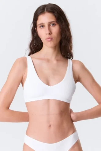 Plunge Rib Soft Bra – White