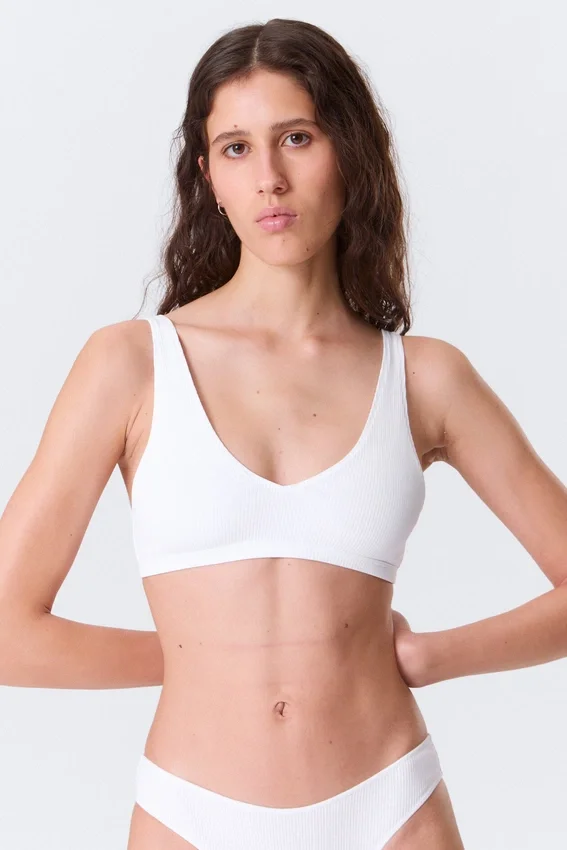 Plunge Rib Soft Bra – White Plunge Rib Soft Bra – White