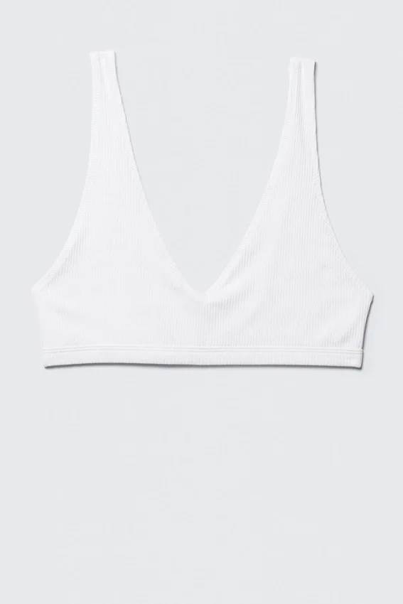 Plunge Rib Soft Bra – White Plunge Rib Soft Bra – White