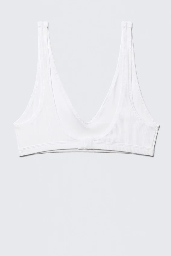 Plunge Rib Soft Bra – White Plunge Rib Soft Bra – White