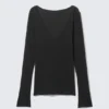 Plunging V-Neck Long-Sleeved Top – Black Plunging V-Neck Long-Sleeved Top – Black