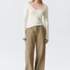 Plunging V-Neck Long-Sleeved Top – White Plunging V-Neck Long-Sleeved Top – White