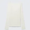 Plunging V-Neck Long-Sleeved Top – White Plunging V-Neck Long-Sleeved Top – White