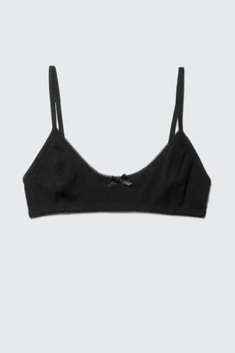 Pointelle Scooped Cotton Bra – Black