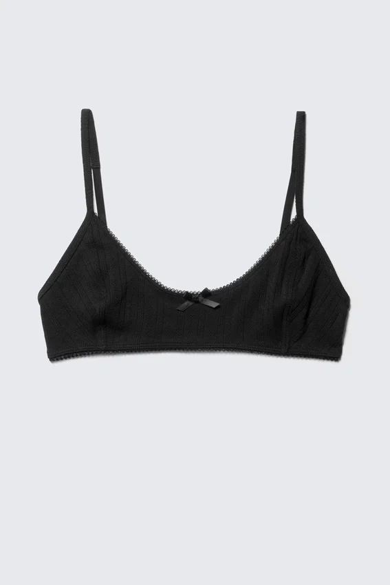 Pointelle Scooped Cotton Bra – Black Pointelle Scooped Cotton Bra – Black