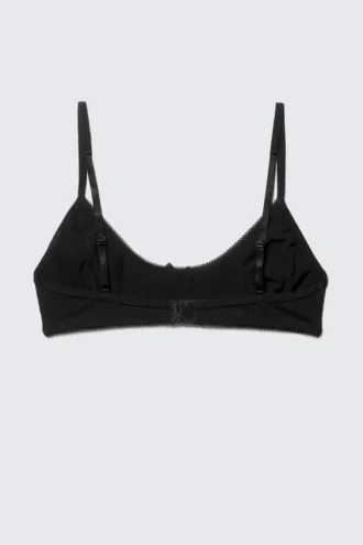 Pointelle Scooped Cotton Bra – Black