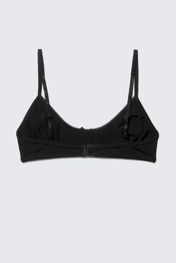 Pointelle Scooped Cotton Bra – Black Pointelle Scooped Cotton Bra – Black