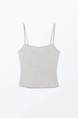 Pointelle Strap Top – Grey Melange