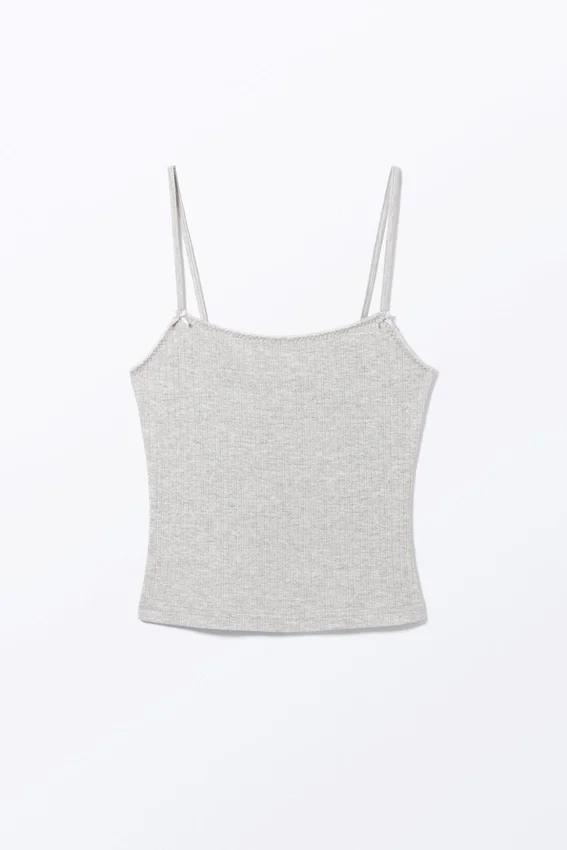 Pointelle Strap Top – Grey Melange Pointelle Strap Top – Grey Melange