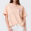 Printed Boxy T-Shirt – Light Orange – Pink Flower Printed Boxy T-Shirt – Light Orange – Pink Flower