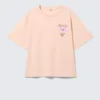 Printed Boxy T-Shirt – Light Orange – Pink Flower Printed Boxy T-Shirt – Light Orange – Pink Flower