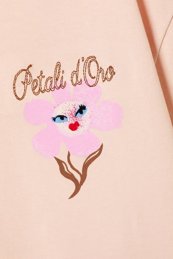 Printed Boxy T-Shirt – Light Orange – Pink Flower Printed Boxy T-Shirt – Light Orange – Pink Flower