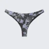 Printed Brazilian Cut Bikini Bottoms – Black Newspaper/Blue Flame Printed Brazilian Cut Bikini Bottoms – Black Newspaper/Blue Flame