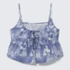 Printed Cotton Poplin Tie-Front Pyjama Top – Blue – Baroque Collage Printed Cotton Poplin Tie-Front Pyjama Top – Blue – Baroque Collage