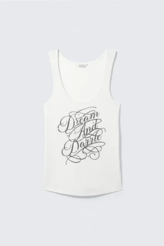 Printed Fitted Tank Top – White – Dream & Dazzle