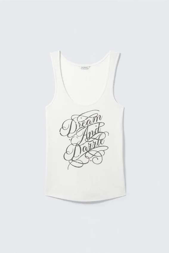 Printed Fitted Tank Top – White – Dream & Dazzle Printed Fitted Tank Top – White – Dream & Dazzle